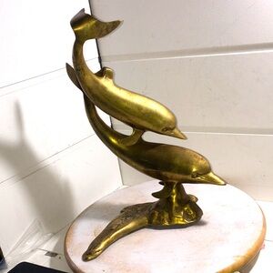 Vintage Solid Brass swimming dolphins statue “Michelle's “India